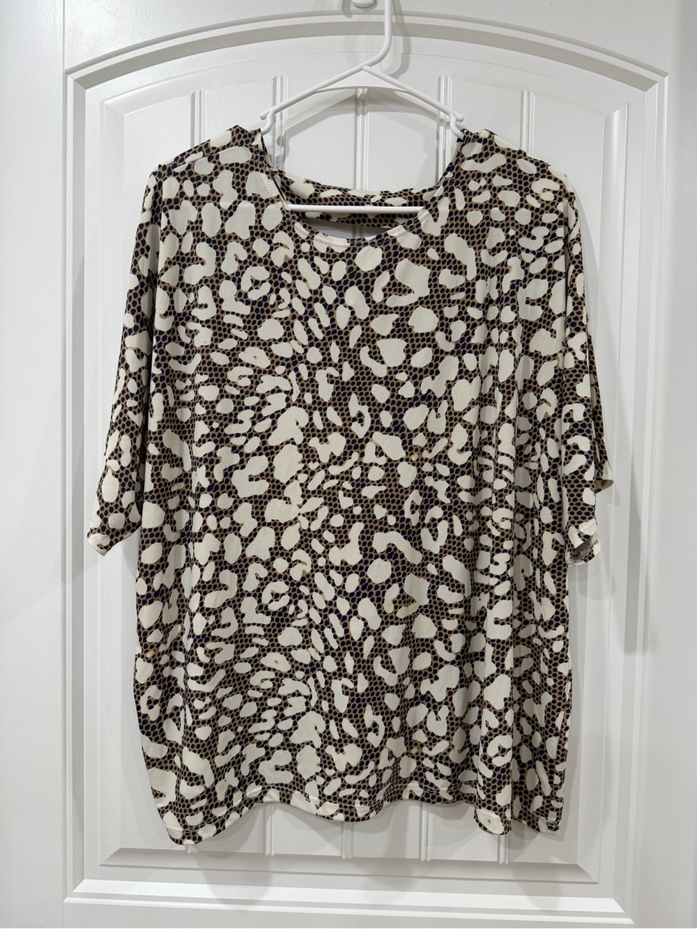 EUC Clara Sun Woo Cream and Brown Leopard Print Short Sleeve Top